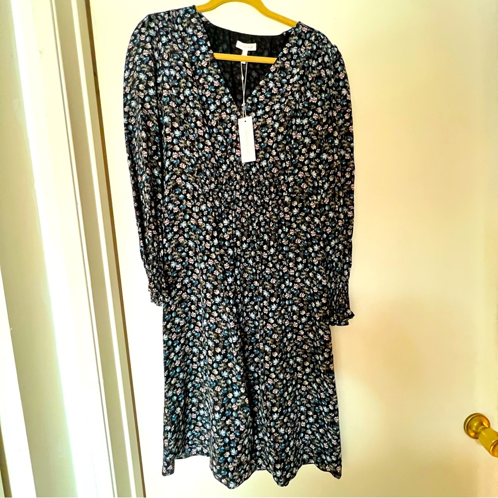 100% Silk NWT Size 6 Black Floral Print Rebecca Taylor Dress